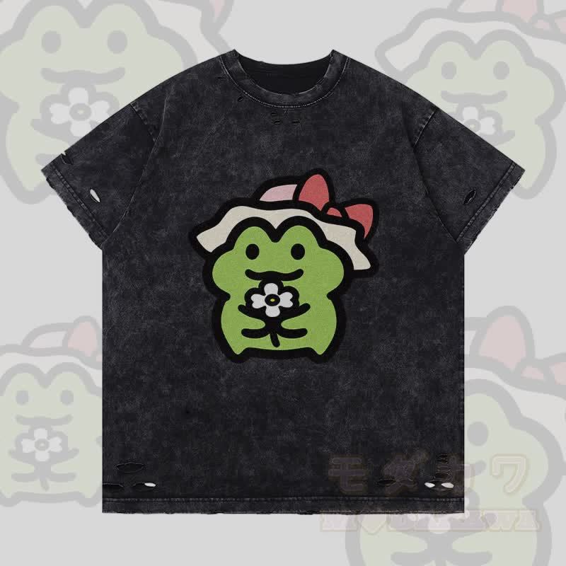 フラワーフロッググラフィックModakawaリップドTシャツ - 黒 - 2XL - image 2