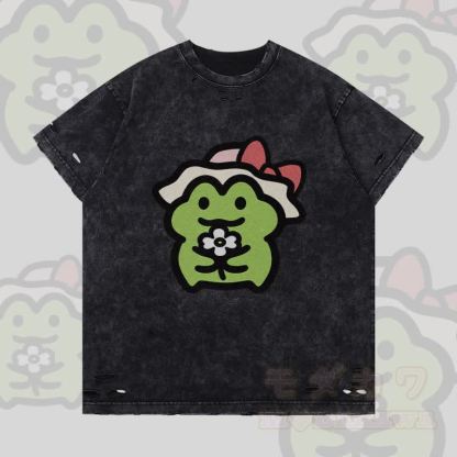 フラワーフロッググラフィックModakawaリップドTシャツ - 黒 - 2XL - image 2