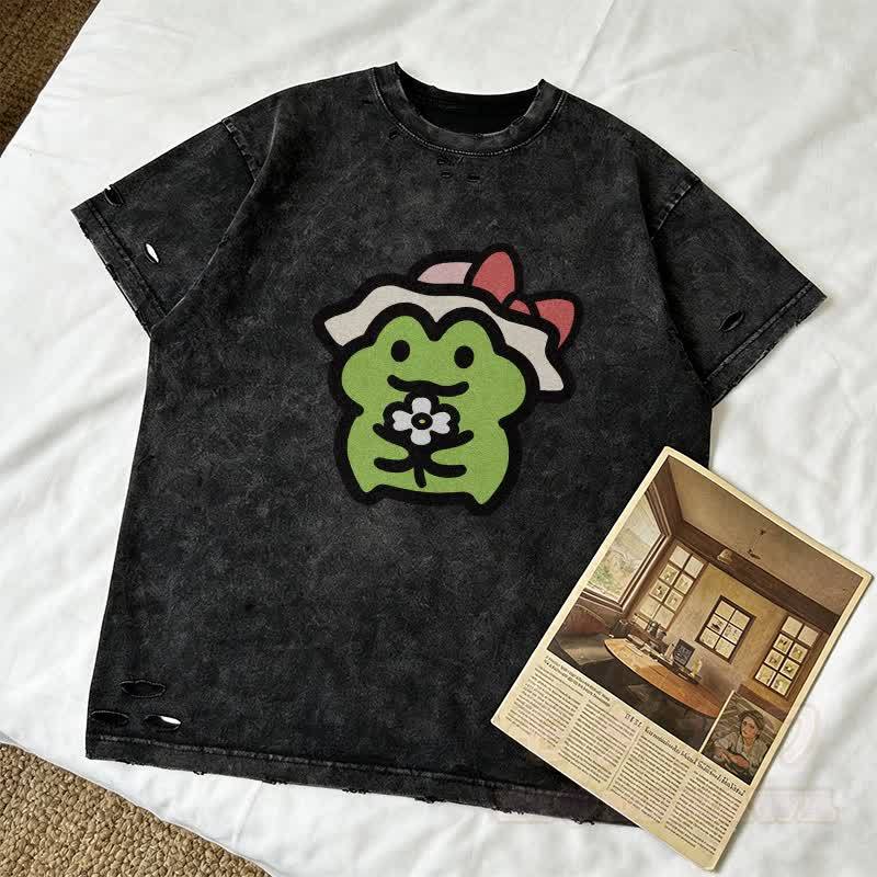 フラワーフロッググラフィックModakawaリップドTシャツ - image 1