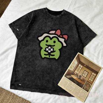 フラワーフロッググラフィックModakawaリップドTシャツ - image 1