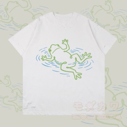 フローティングフロッググラフィックModakawaリップドTシャツ - 白 - 2XL - image 4