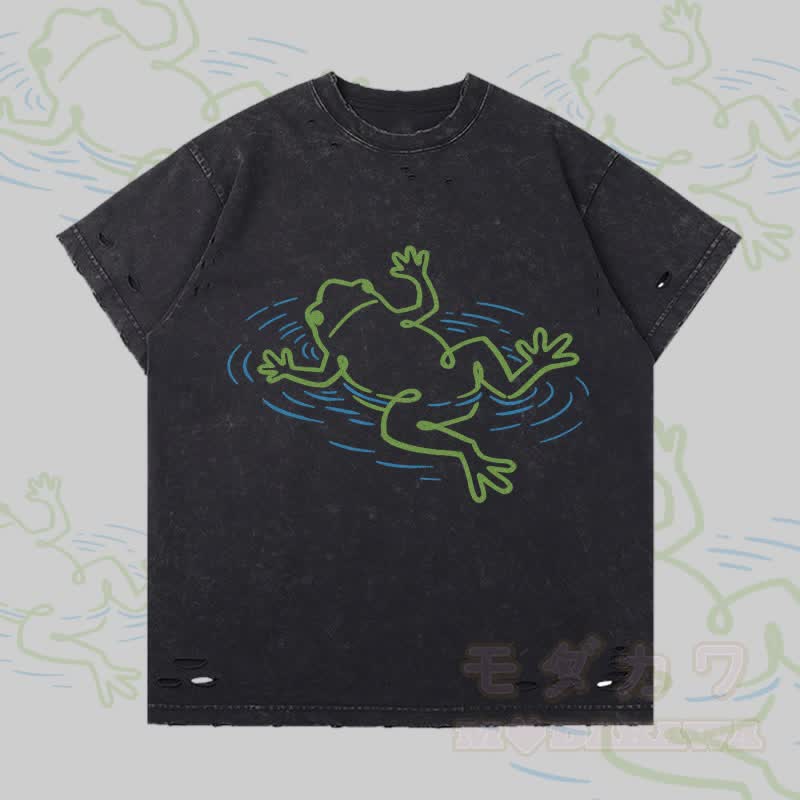 フローティングフロッググラフィックModakawaリップドTシャツ - グレー - 2XL - image 2