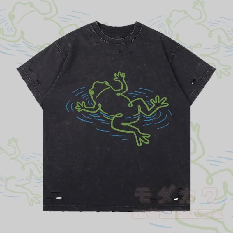 フローティングフロッググラフィックModakawaリップドTシャツ - グレー - 2XL - image 2