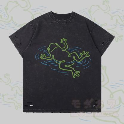 フローティングフロッググラフィックModakawaリップドTシャツ - グレー - 2XL - image 2