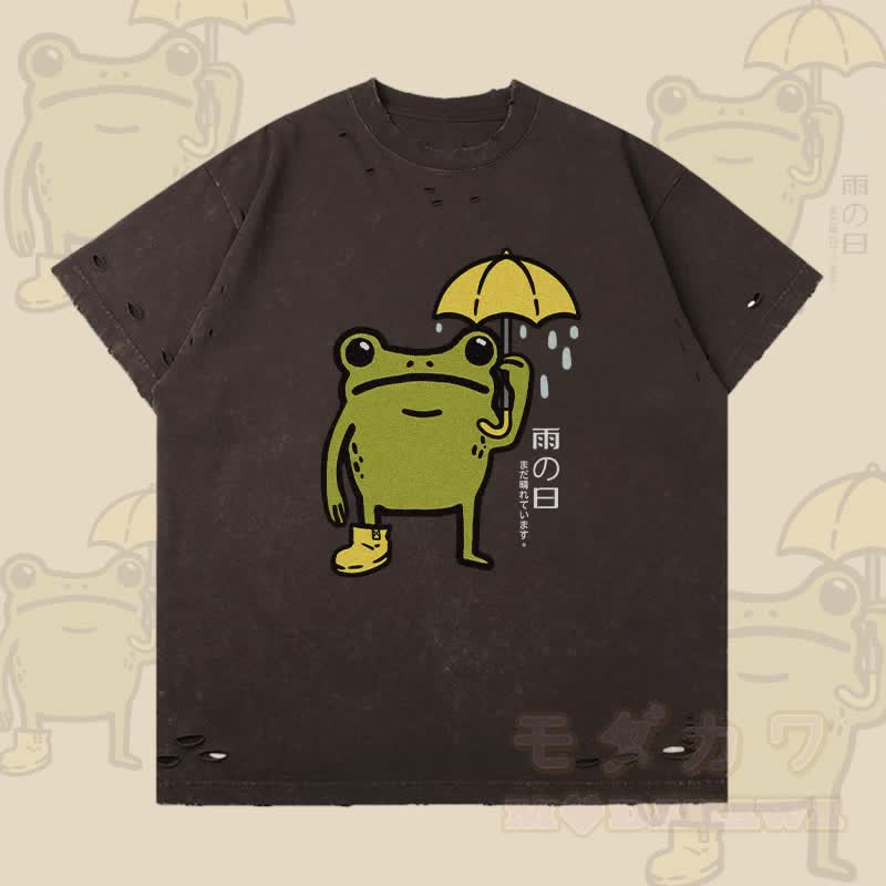 レイニーフロッグ グラフィックModakawaリップド Tシャツ - ダークブラウン - 2XL - image 2