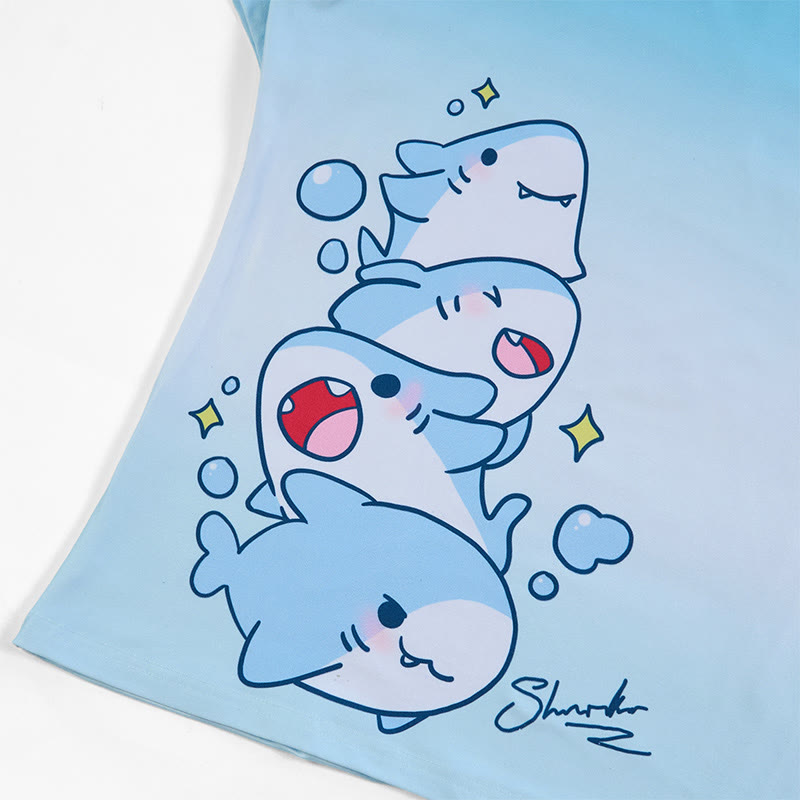 グラデーションスタックシャークグラフィックTシャツ - image 2