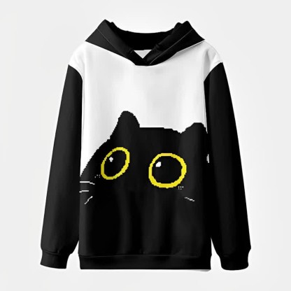 Modakawaキュートなキティプリント カラーブロック パーカー - Black - 8XL - image 1