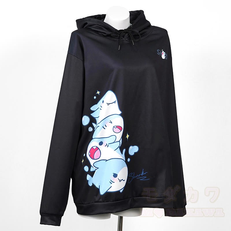 Modakawaシャークレタープリント ルーズパーカー - Black - 8XL - image 2