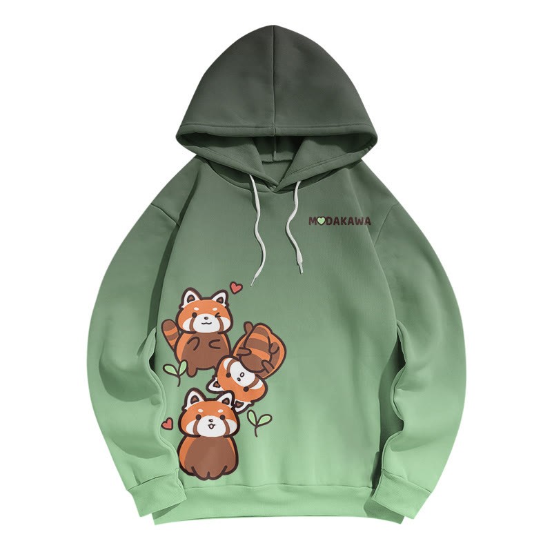 Modakawaグラデーション レッサーパンダ レタープリント ルーズパーカー - Green C - 8XL - image 3