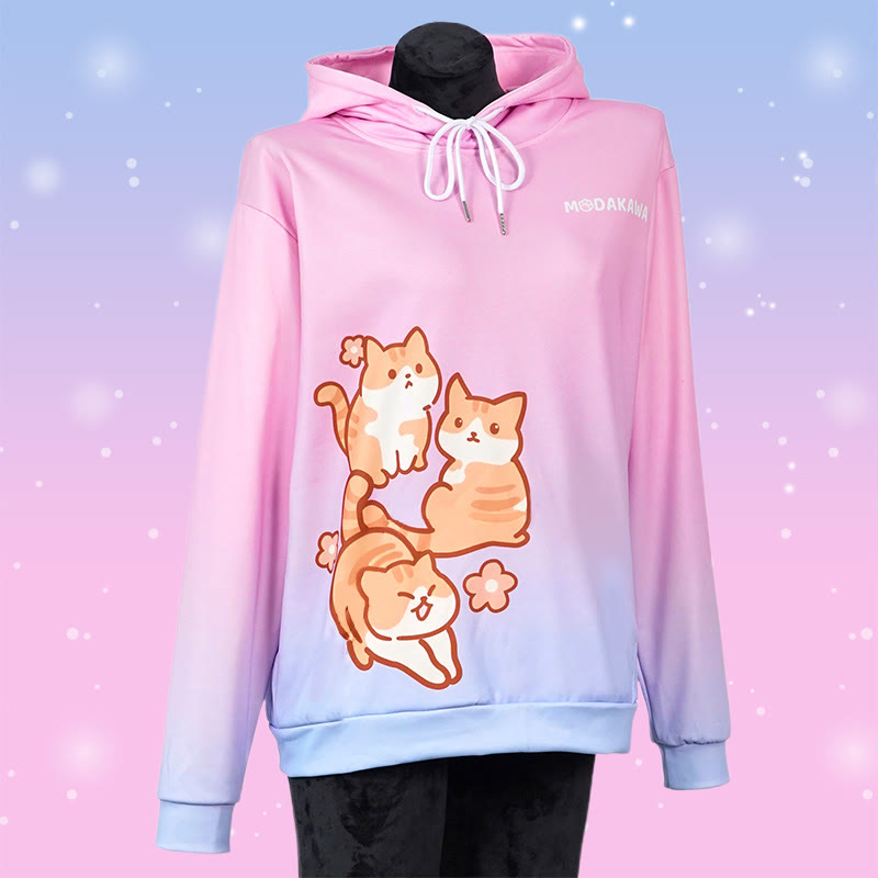 Modakawaグラデーション キティ レタープリント ルーズ パーカー - Pink&Blue - 6XL - image 2