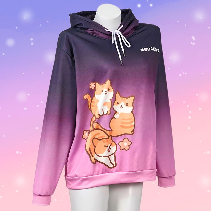 Modakawaグラデーション キティ レタープリント ルーズ パーカー - Purple - 6XL - image 1