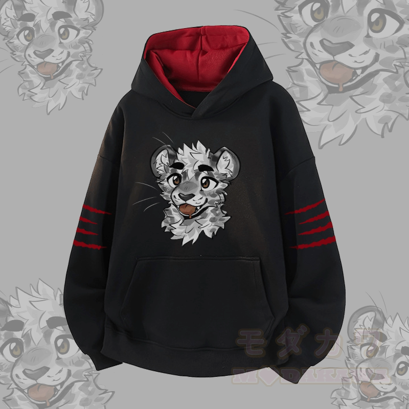 MODAKAWA X atka Cheeky Tiger Face グラフィック コントラスト裏地プルオーバー - 黒 - 3XL - image 4