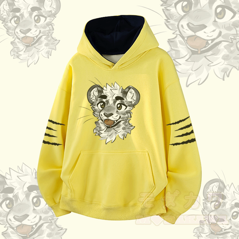 MODAKAWA X atka Cheeky Tiger Face グラフィック コントラスト裏地プルオーバー - 黄色 - 3XL - image 1