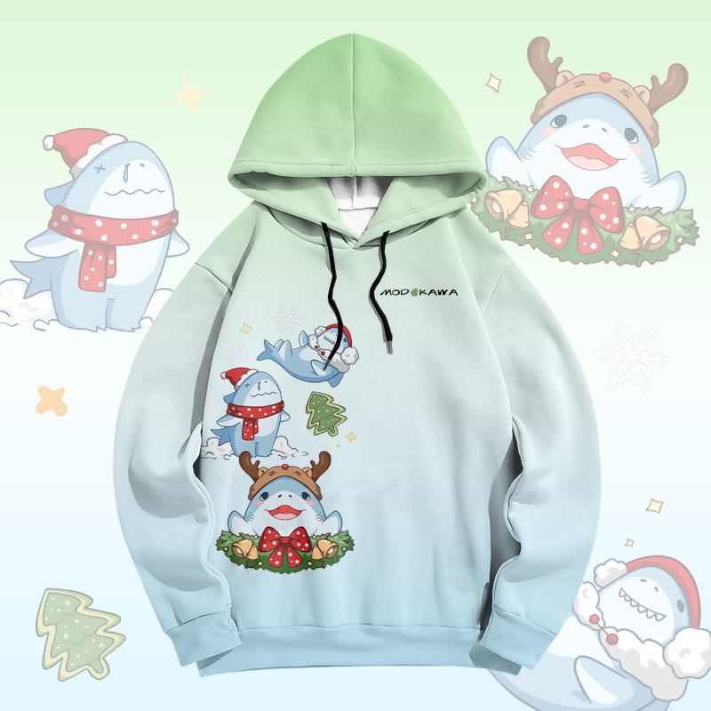 MODAKAWA グラデーション クリスマス シャーク グラフィック オールオーバープリント プルオーバーパーカー - Green - 6XL - image 2