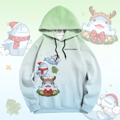 MODAKAWA グラデーション クリスマス シャーク グラフィック オールオーバープリント プルオーバーパーカー - Green - 6XL - image 2