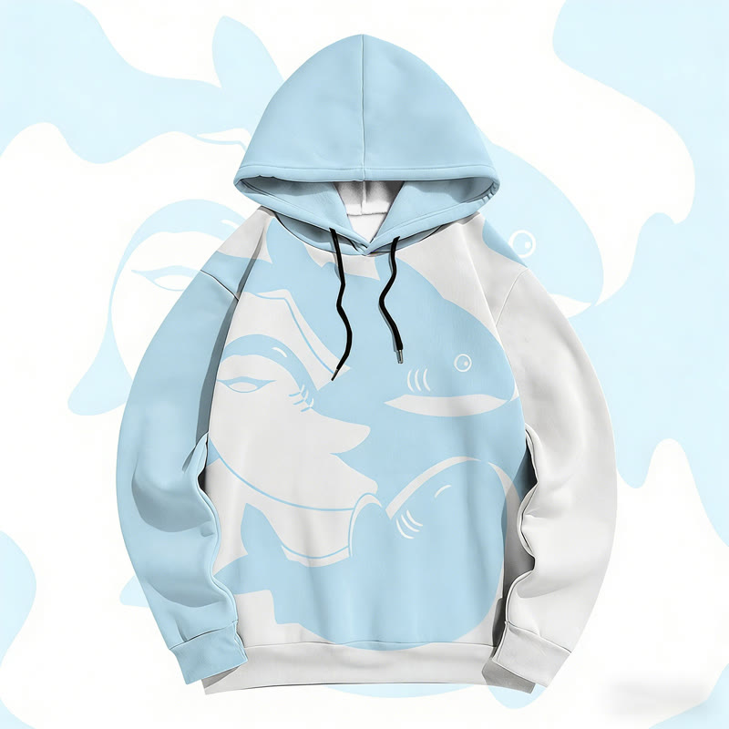MODAKAWA シャークグラフィックカラーブロック総柄プルオーバーパーカー - Blue - 6XL - image 2
