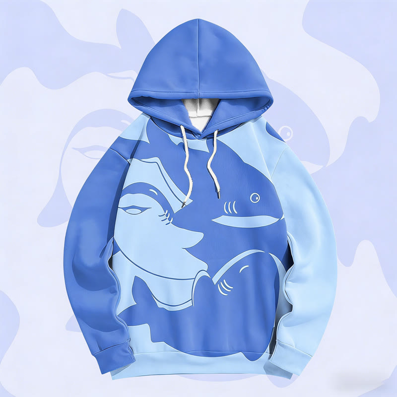 MODAKAWA シャークグラフィックカラーブロック総柄プルオーバーパーカー - Dark Blue - 6XL - image 1