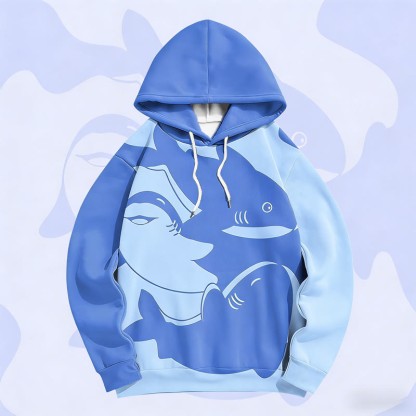 MODAKAWA シャークグラフィックカラーブロック総柄プルオーバーパーカー - Dark Blue - 6XL - image 1
