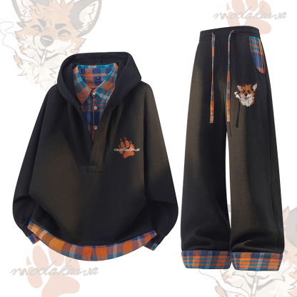 MODAKAWA × atka Fox スモーキング グラフィック チェック柄 フーディー パンツ ツーピースセット - Black - 3XL - image 1