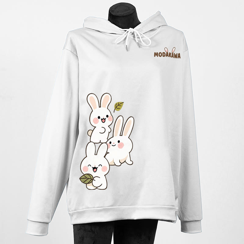 スタックドバニーレタープリントModakawaルーズフーディー - White - 6XL - image 4