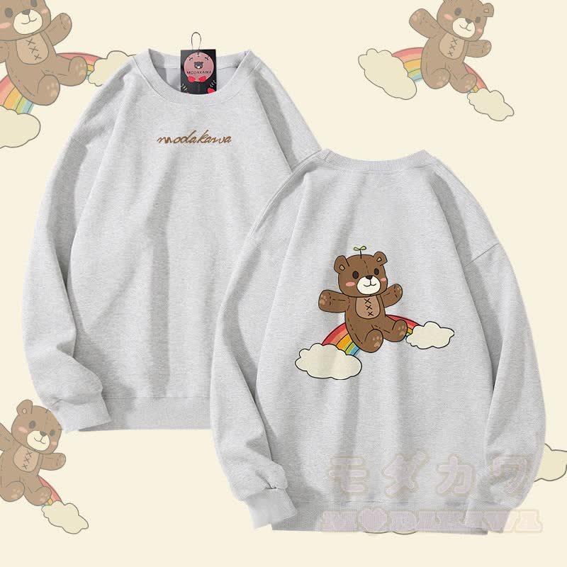 レインボーベアグラフィックModakawaユニセックススウェットシャツ - ライトグレー - 5XL - image 2