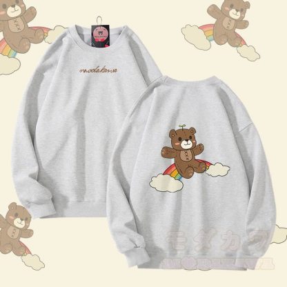 レインボーベアグラフィックModakawaユニセックススウェットシャツ - ライトグレー - 5XL - image 2