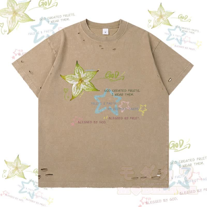 スターフルーツグラフィックModakawaリップドTシャツ - 茶色 - 2XL - image 1