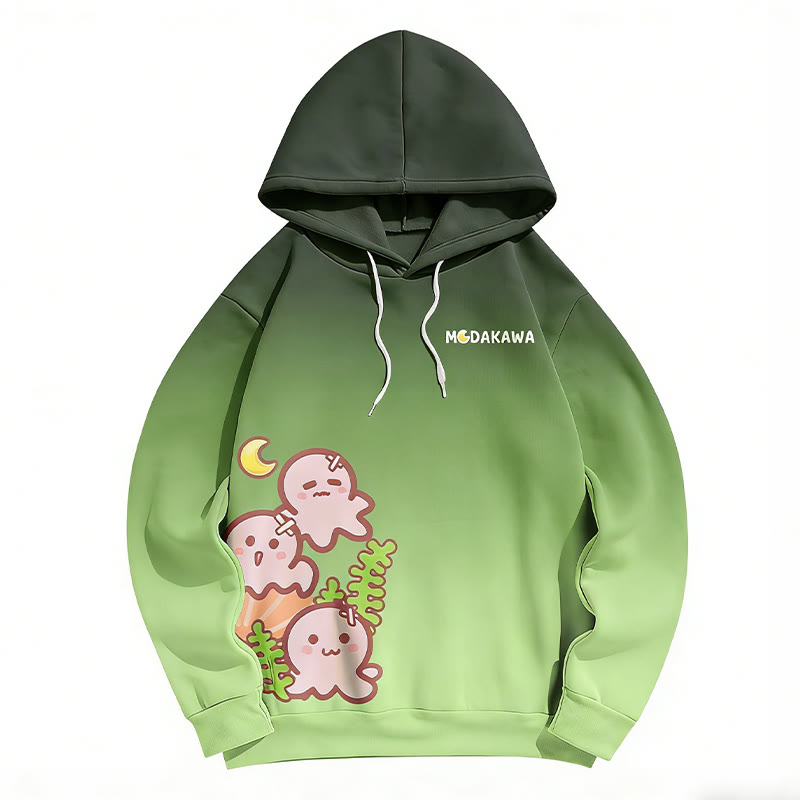 Modakawaグラデーションタコ文字プリント ルーズパーカー - Green - 6XL - image 2