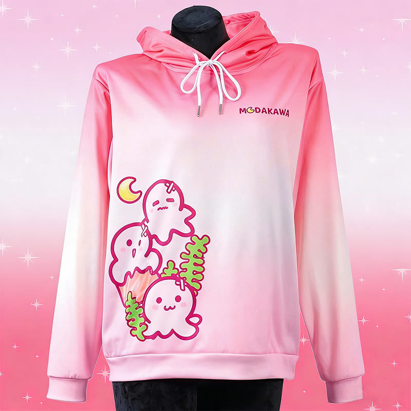 Modakawaグラデーションタコ文字プリント ルーズパーカー - Pink - 6XL - image 1