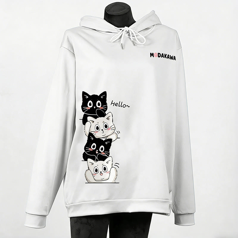 スタックキティレタープリントModakawaカワルーズパーカー - White - 6XL - image 2