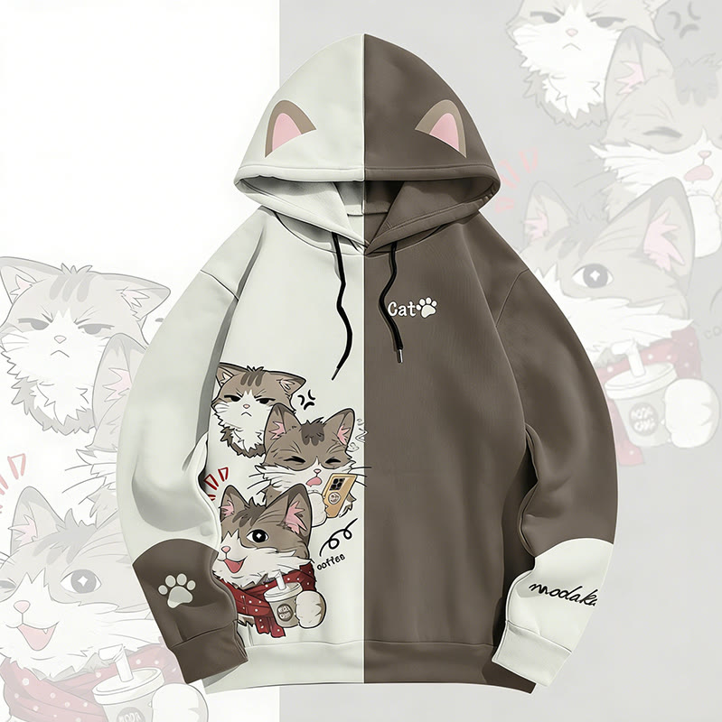 MODAKAWA 遊び心のある猫のグラフィック オールオーバープリント プルオーバーパーカー - Brown - 6XL - image 2