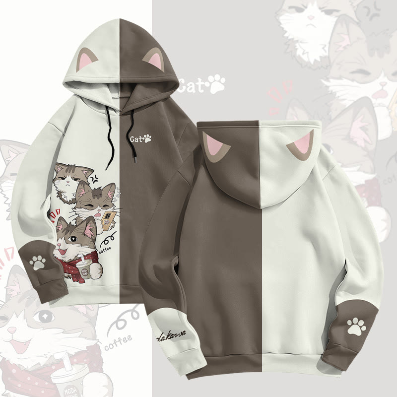 MODAKAWA 遊び心のある猫のグラフィック オールオーバープリント プルオーバーパーカー - image 1