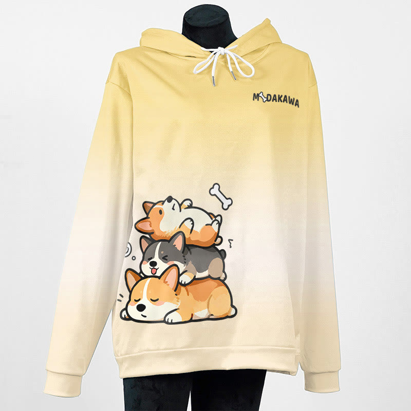 MODAKAWA グラデーションスリーピングパピーグラフィックプルオーバーパーカー - Yellow B - 6XL - image 2