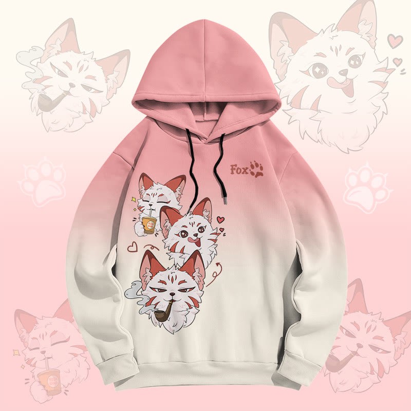 MODAKAWA グラデーション スモーキングフォックス グラフィック プルオーバーパーカー - Pink - 6XL - image 2