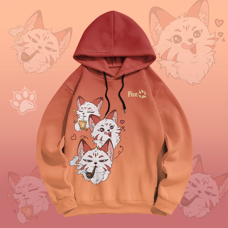 MODAKAWA グラデーション スモーキングフォックス グラフィック プルオーバーパーカー - Orange - 6XL - image 1