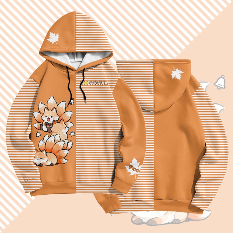 MODAKAWA 九尾狐ストライプグラフィック総柄プルオーバーパーカー - Orange - 6XL - image 1