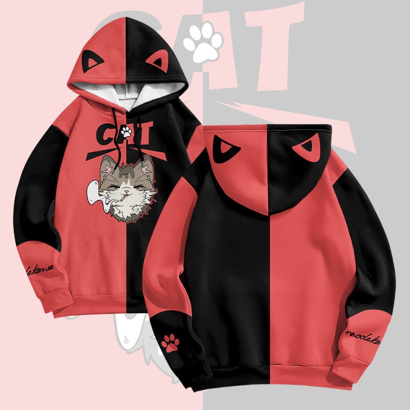 MODAKAWA スモーキングキャットグラフィック オールオーバープリント プルオーバーパーカー - Red - 6XL - image 2