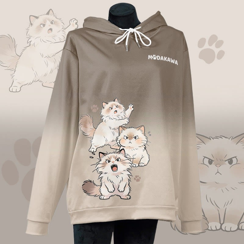 MODAKAWA アングリーキャットグラフィック オールオーバープリント プルオーバーパーカー - Brown - 6XL - image 1