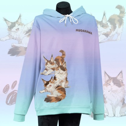 MODAKAWA スモーキングキャットグラフィック オールオーバープリント プルオーバーパーカー - Blue&Purple - 6XL - image 1