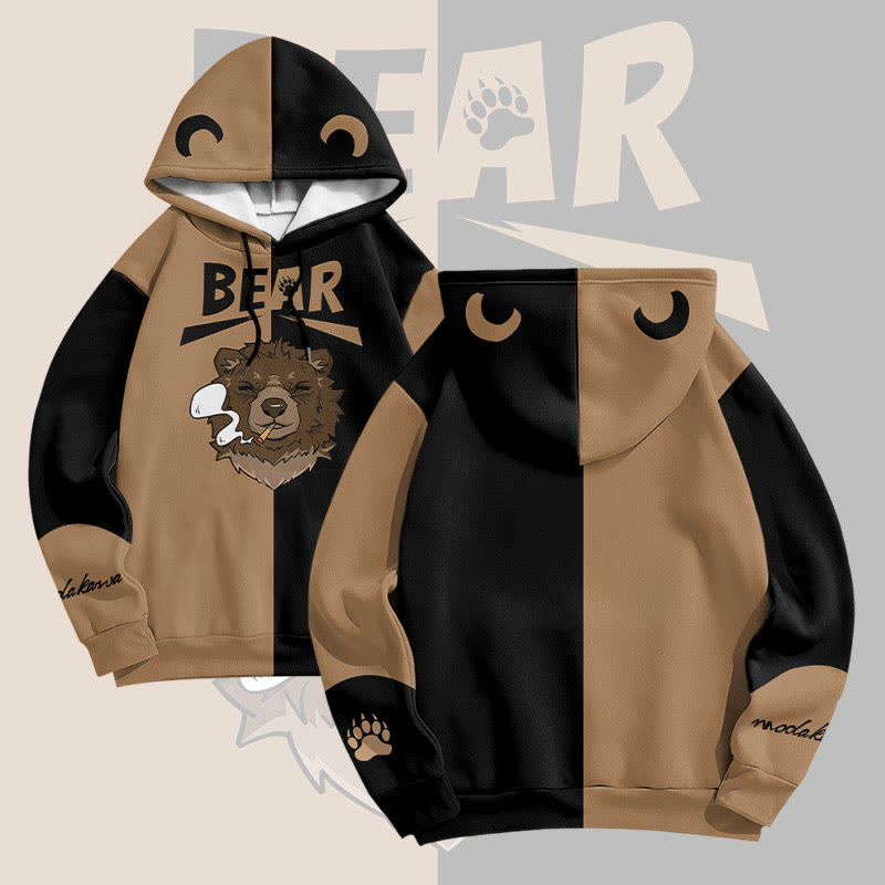 MODAKAWA スモーキングベア グラフィック オールオーバープリント プルオーバーパーカー - Black&Brown - 6XL - image 2