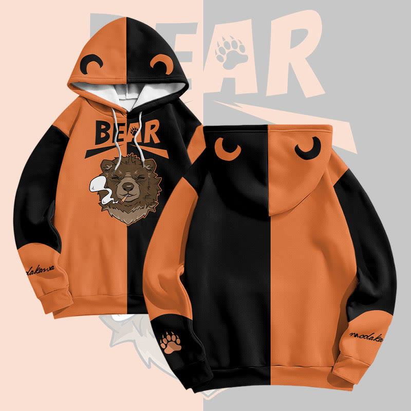 MODAKAWA スモーキングベア グラフィック オールオーバープリント プルオーバーパーカー - Orange - 6XL - image 1