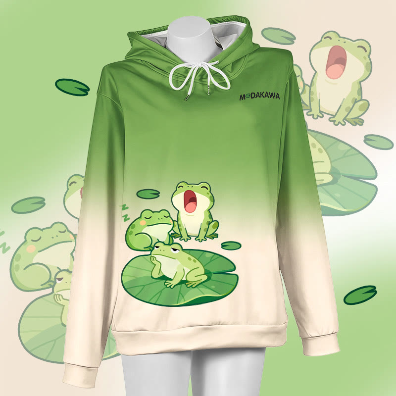 MODAKAWA グラデーション スリーピーフロッグ グラフィック プルオーバー パーカー - Green&White - 6XL - image 2