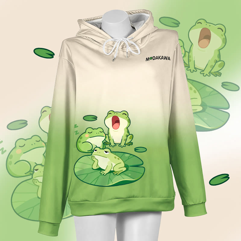 MODAKAWA グラデーション スリーピーフロッグ グラフィック プルオーバー パーカー - White&Green - 6XL - image 1