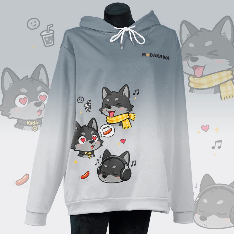 MODAKAWA グラデーション 遊び心のあるコダパピーグラフィック オールオーバープリント プルオーバーパーカー - Grey - 6XL - image 1