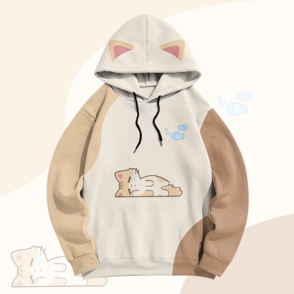 MODAKAWAカラーブロック キティ フラットグラフィック オールオーバープリント プルオーバーパーカー - Apricot - 6XL - image 2