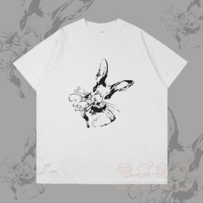 スモーキングバニーグラフィックModakawaリップドTシャツ - 白 - 2XL - image 4