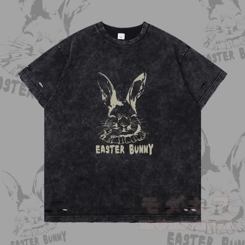 イースターバニー グラフィックModakawaリップドTシャツ - 黒 - 2XL - image 4