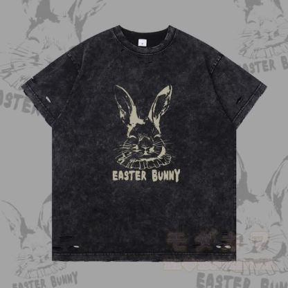 イースターバニー グラフィックModakawaリップドTシャツ - 黒 - 2XL - image 4