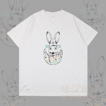 イースターエッグバニーグラフィックModakawaリップドTシャツ - 白 - 2XL - image 1