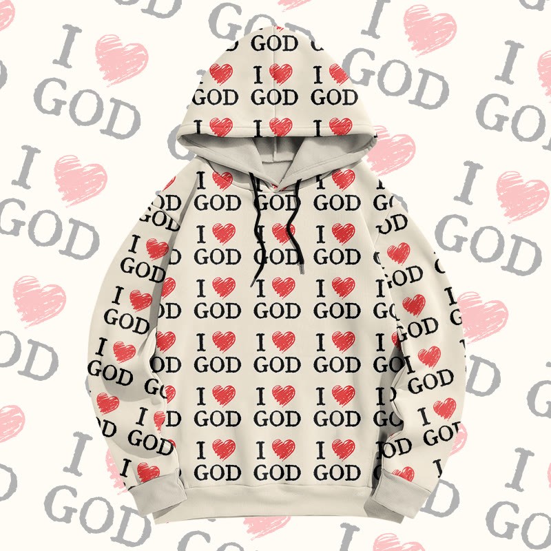 MODAKAWA I Love GOD グラフィック オールオーバープリント プルオーバーパーカー - Apricot - 6XL - image 2